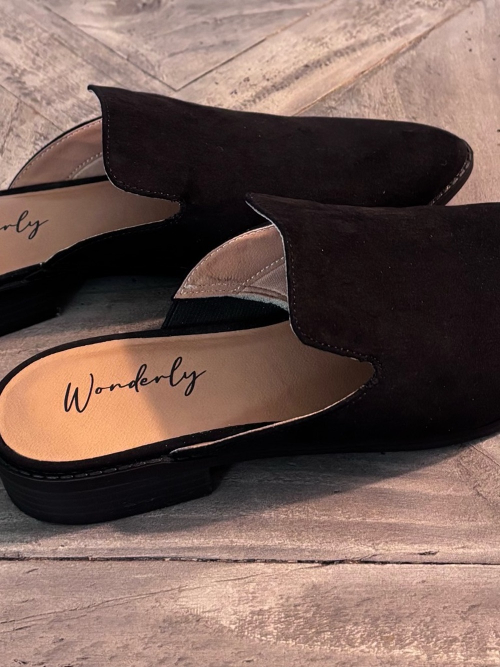 Wonderly Black Suede Slip-On Backless Mules